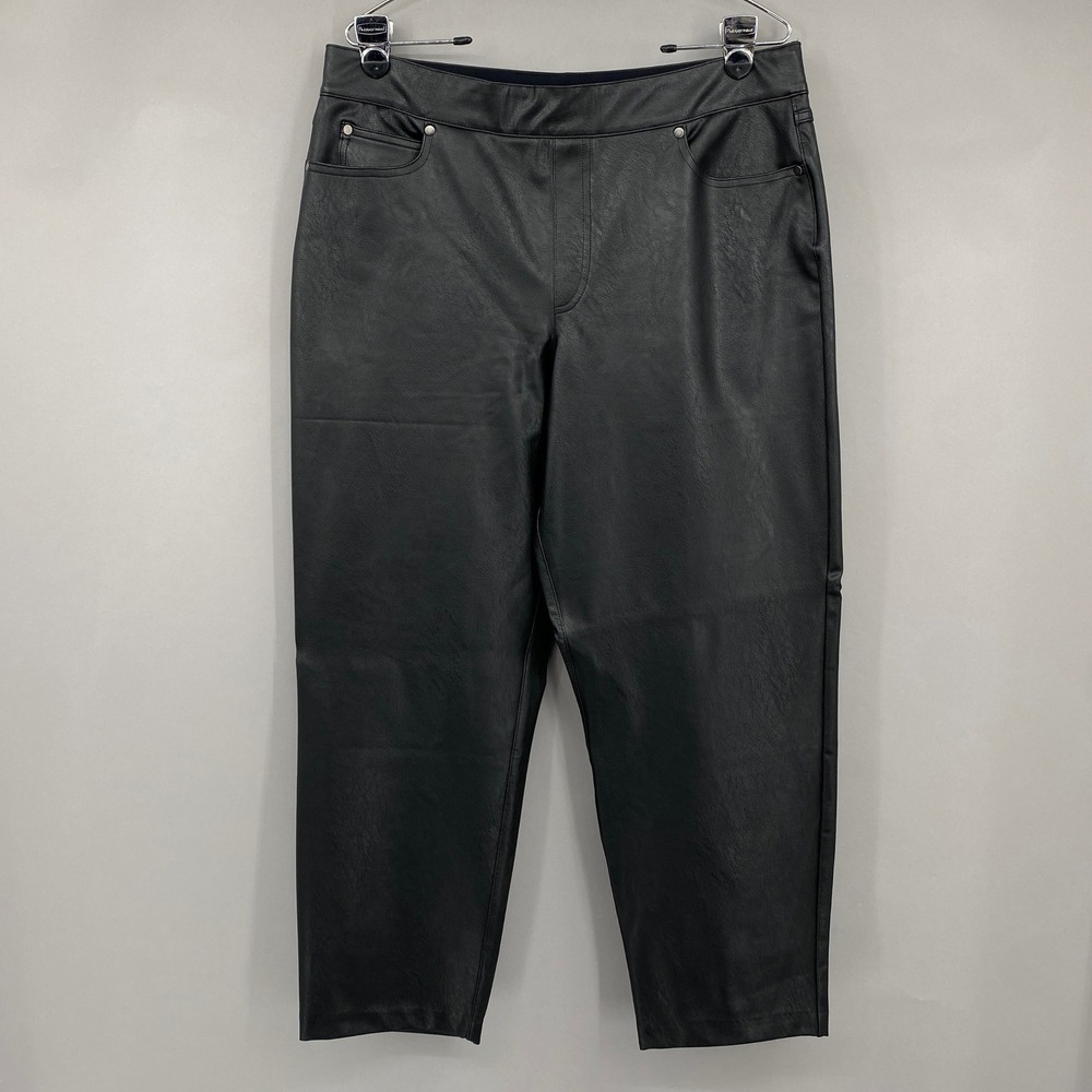 SPANX Faux Leather Slim Straight Pants Womens XL Black 20528R Pull On Sleek Edgy